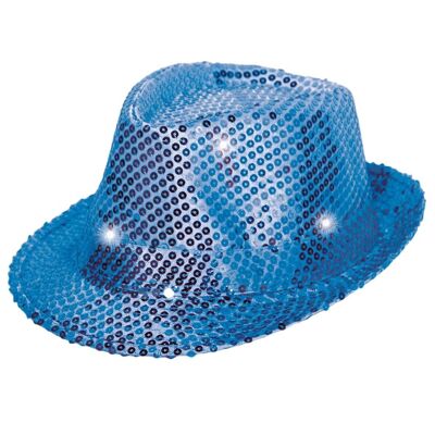 Trilby-Hut blau mit LED-Lichtern und Glitzer