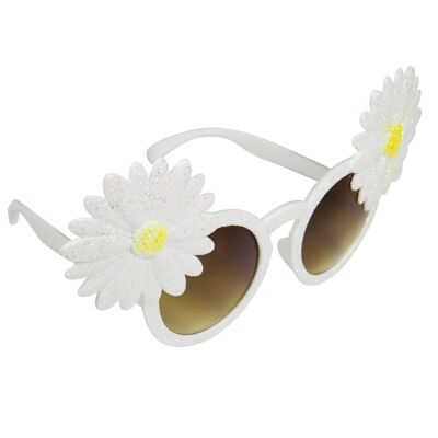 Weiße Brille mit Blumen und Glitter