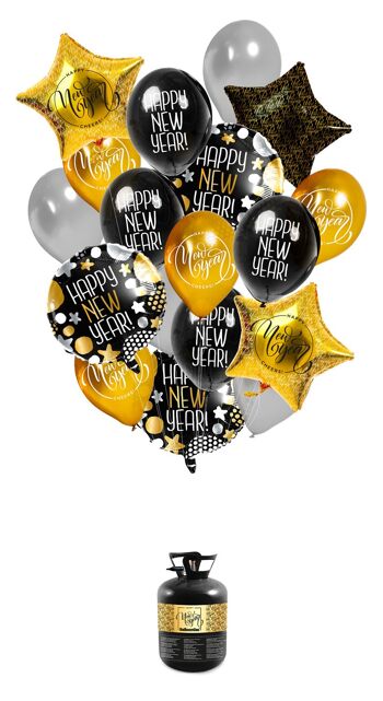 Cylindre d'hélium BalloonGaz 30 'Happy New Year' avec ballons et ruban 2
