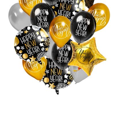 Heliumzylinder BalloonGaz 30 'Happy New Year' mit Luftballons und Schleife