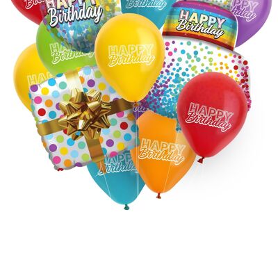 Cylindre d'hélium BalloonGaz 30 'Happy Birthday' avec ballons et ruban