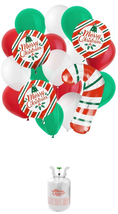 Helium Cilinder BalloonGaz 30 'Christmas' met Ballonnen en Lint