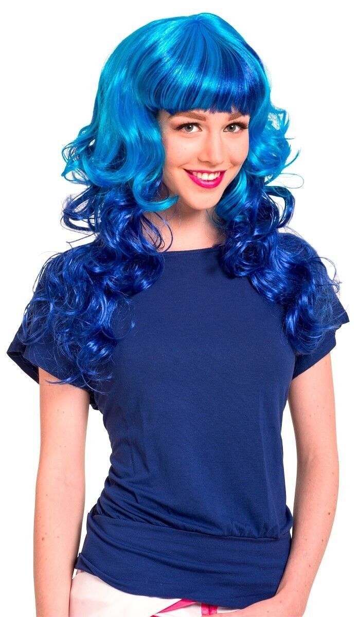 Bright Blue Wig with Curls