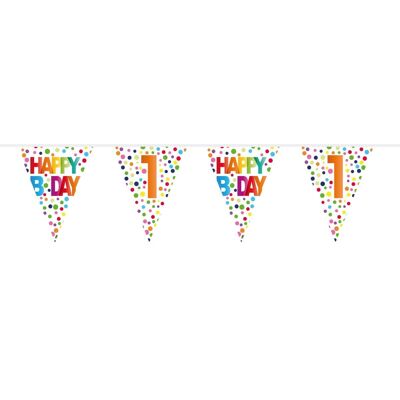 1 Jahr Happy Bday Dots Wimpelkette - 10 Meter