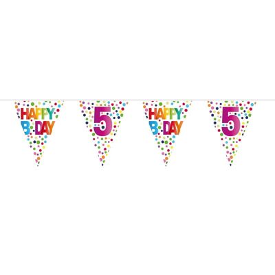 5 Jahre Happy Bday Dots Wimpelkette - 10 Meter