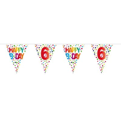 6 Jahre Happy Bday Dots Wimpelkette - 10 Meter