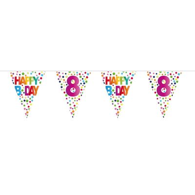 8 Jahre Happy Bday Dots Wimpelkette - 10 Meter