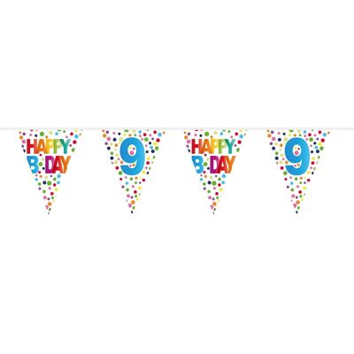 9 Jahre Happy Bday Dots Wimpelkette - 10 Meter