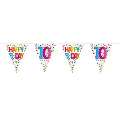 10 Jahre Happy Bday Dots Wimpelkette - 10 Meter