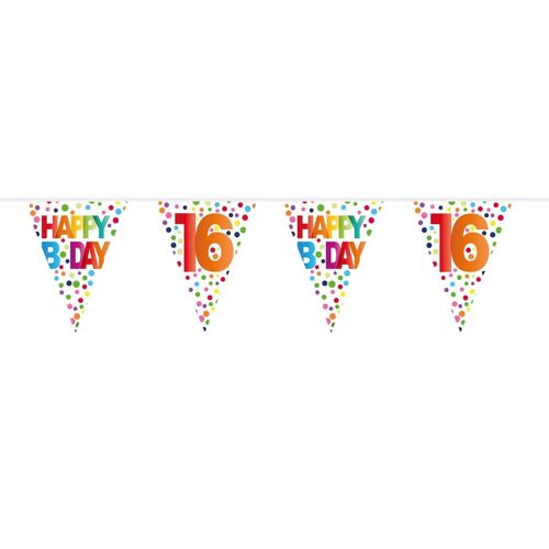 16 Jaar Happy Bday Dots Vlaggenlijn - 10 meter