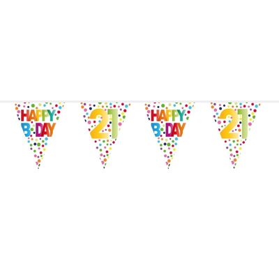 21 Jahre Happy Bday Dots Wimpelkette - 10 Meter