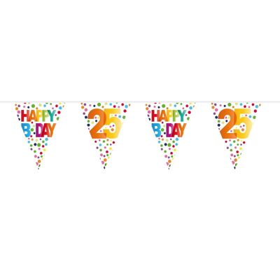 25 Jahre Happy Bday Wimpelkette mit Punkten - 10 Meter