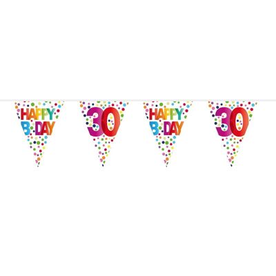 30 Jahre Happy Bday Wimpelkette mit Punkten - 10 Meter