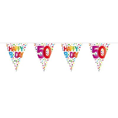50 Jahre Happy Bday Wimpelkette mit Punkten - 10 Meter