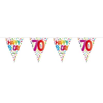70 Jahre Happy Bday Wimpelkette mit Punkten - 10 Meter