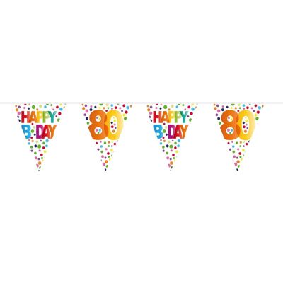 80 Jahre Happy Bday Wimpelkette mit Punkten - 10 Meter
