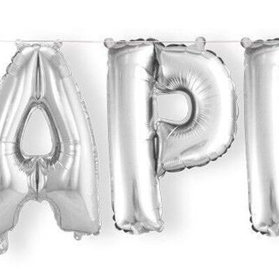 Ballon aluminium 'Happy' Argent - 36cm