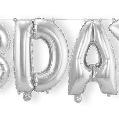 Foil Balloon 'Bday' Silver - 36cm