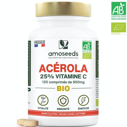 Acérola Bio, 25% Vitamine C | 120 comprimés de 950mg