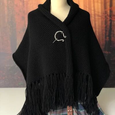 Claire's Inspired Black Handmade Outlander Shawl - Cottagecore Acrylic Wool