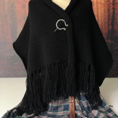 Claire's Inspired Black Handmade Outlander Shawl - Cottagecore Acrylic Wool