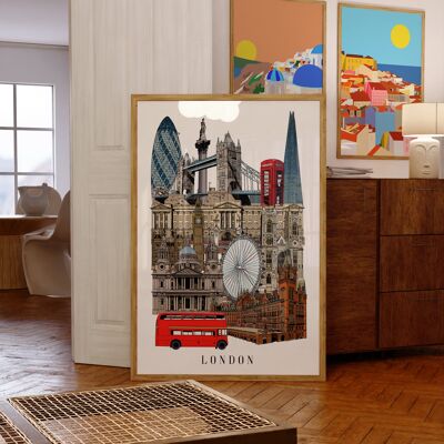 London Landmarks Art Print / Affiche de Londres / Cadeau de Londres