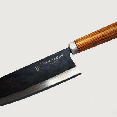 Professional kitchen knife, super sharp paring knife made of carbon steel, with solid oval tamarind wood handle, classic Nakiri shape, handmade in Vietnam