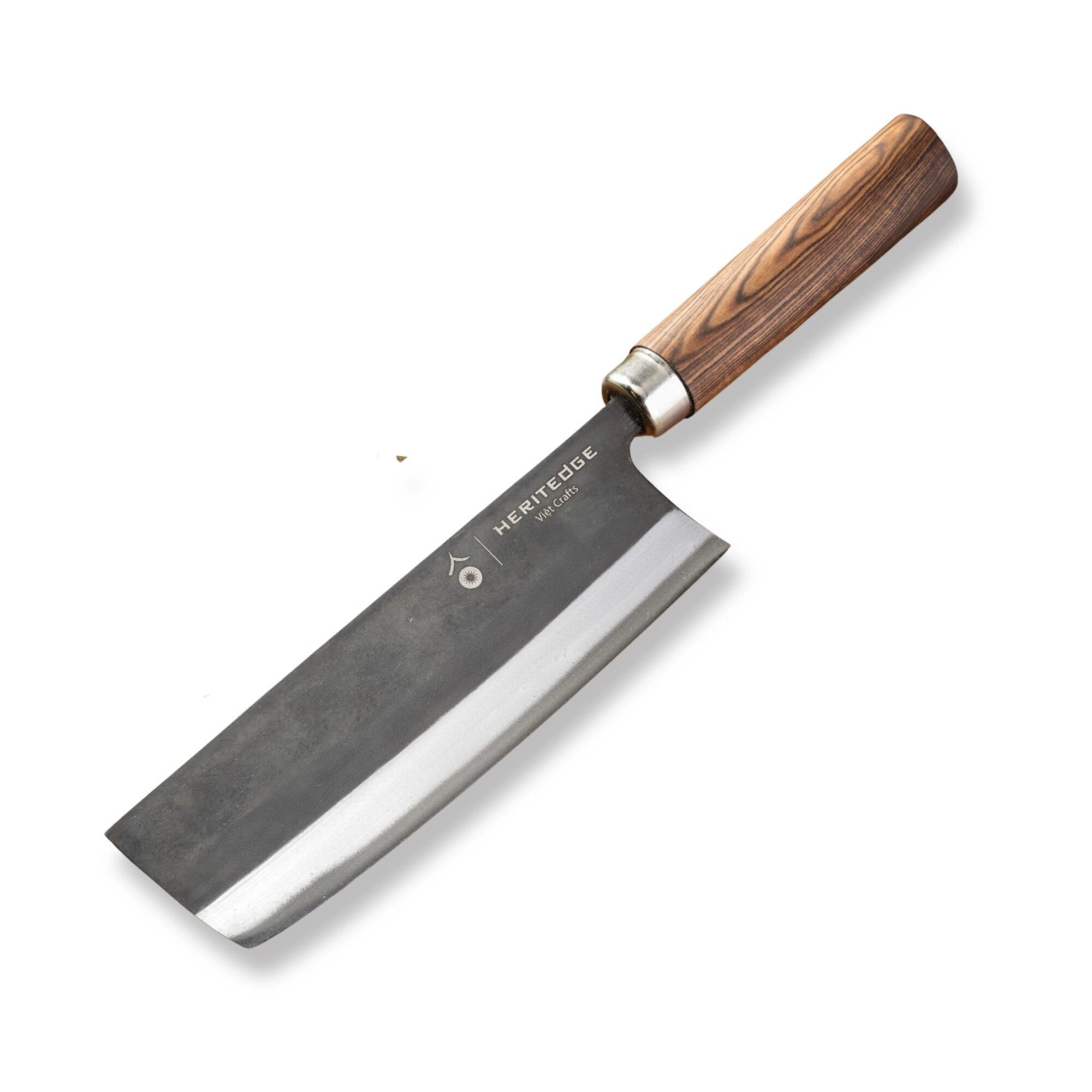 Profi Küchenmesser, super scharfe Gemüsemesser aus Carbonstahl, mit massivem ovalem Tamarinden Holzgriff, klassische Nakiri form, handgefertigt in Vietnam