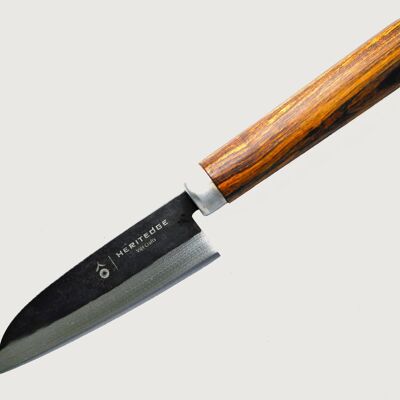 HERITEDGE paring knife - sharp kitchen knife made of carbon steel - hand-forged in Vietnam - with oval tamarind wood handle, chef's knife 12 cm