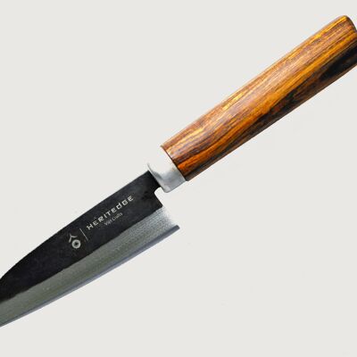 Cuchillo para verdura HERITEDGE - cuchillo de cocina afilado fabricado en acero al carbono - forjado a mano en Vietnam - con mango ovalado de madera de tamarindo, cuchillo de chef 12 cm