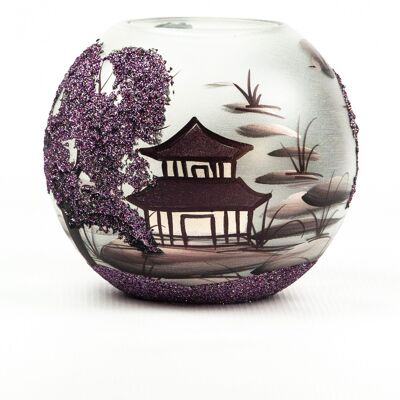 Jarrón de cristal pintado a mano | Diseño de interiores chino violeta Decoración de la habitación del hogar | Florero de mesa de 6 pulgadas | 5578/180/855