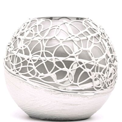 Vase en verre de mariage Pearl White | Cadeau pour elle | Vase à bulles rond en verre d'art peint | Design d'intérieur Home Room Decor | Vase de table 6 pouces | 5578/180/sh125