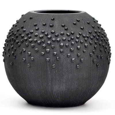 Jarrón de cristal negro para flores | Florero de burbujas redondo de vidrio de arte pintado | Diseño de interiores Decoración de la habitación del hogar | Florero de mesa negro de 6 pulgadas | 5578/180/sh150.4