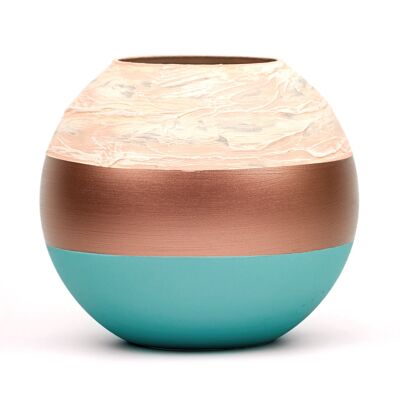 Vaso in vetro dipinto a mano | Vaso rotondo in vetro artistico con ciotola in rame dipinto | Arredamento per la casa di design d'interni | Vaso da tavolo 6 pollici | 5578/180/sh170