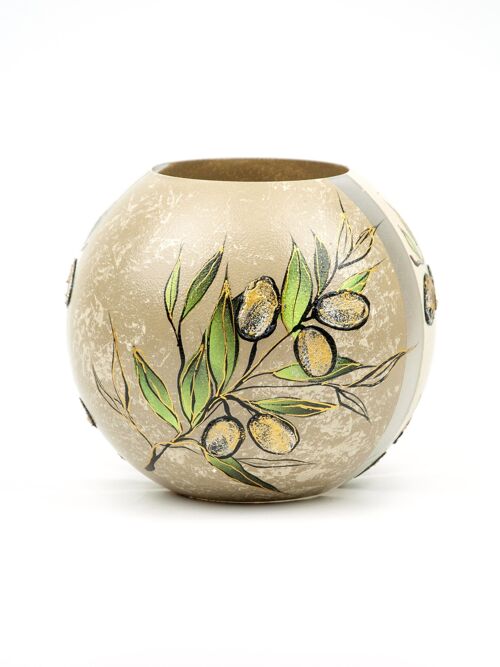 Handpainted Glass Vase | Painted Olives Bowl Art Glass Round Vase | Interior Design Home Room Decor | Table vase 6 inch | 5578/180/sh215