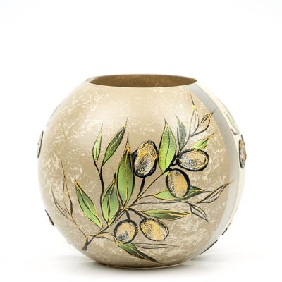 Handpainted Glass Vase | Painted Olives Bowl Art Glass Round Vase | Interior Design Home Room Decor | Table vase 6 inch | 5578/180/sh215