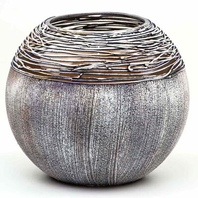 Kunstdekorierte graue Glasvase für Blumen | Runde Vase aus bemaltem Kunstglas | Innenarchitektur Home Room Decor | Tischvase 6 Zoll | 5578/180/sh228