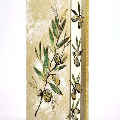 Vaso Di Vetro Olive Dipinto A Mano | Vaso quadrato in vetro dipinto per fiori| Vaso da tavolo 12 pollici | Decorazioni per la casa | Design d'interni | 6360/300/sh215
