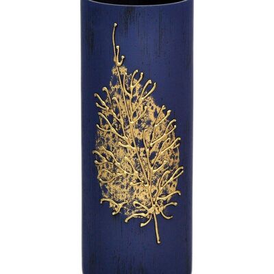 Florero de Vidrio Pintado a Mano para Flores | Florero de mesa de 12 pulgadas | Jarrón azul oscuro | Jarrón cilíndrico de vidrio decorado con arte | Diseño de Interiores | Decoración del hogar | 7017/300/sh161.1