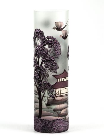 Vase en verre décoré pour fleurs | Vase Cylindre | Design d'intérieur chinois | Décoration d'intérieur | Grand vase de sol | 7017/400/855 3