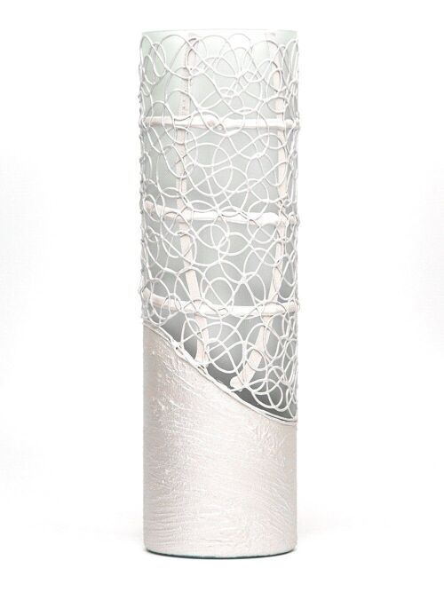 Pearl colour decorated vase | Glass vase for flowers | Cylinder Vase | Interior Design | Home Decor | Large Floor Vase 16 inch | 7017/400/sh125