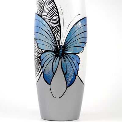 Vaso da terra farfalla blu | Vaso per fiori grande in vetro dipinto a mano | Arredamento della camera | Vaso da terra 16 pollici | 7124/400/sh227