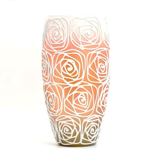 Handpainted Glass Vase for Flowers | Painted Art Glass Orange Oval Vase | Interior Design Home Room Decor | Table vase 12 in | 7518/300/sh120.1