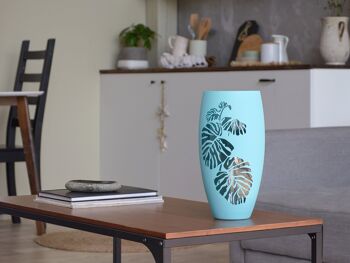 Intérieur bleu ciel | Vase décoré d'art | Vase ovale en verre fait à la main | Conception de maison | Décor de chambre | Vase de table 12 pouces | 7518/300/sh160.2 3