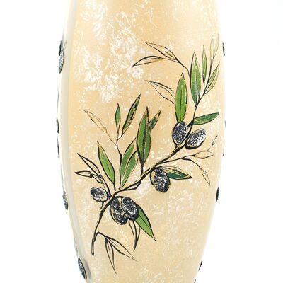 Handpainted Glass Vase for Flowers | Painted Art Olives Oval Vase | Interior Design Home Room Decor | 7518/300/sh215