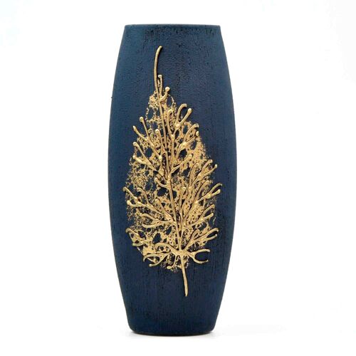 Gold on Blue Handpainted Art Glass Oval Vase for Flowers | Interior Design | Home Decor | Table vase | 7736/250/sh161.1