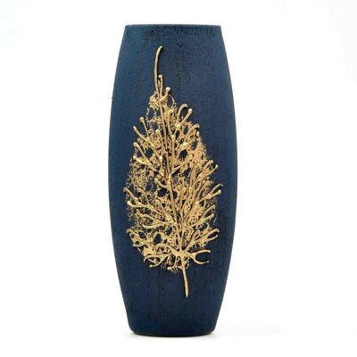 Gold auf blauem, handbemaltem Kunstglas, ovale Vase für Blumen | Innenarchitektur | Wohnkultur | Tischvase | 7736/250/sh161.1