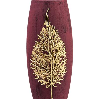 Gold auf Burgund Handbemalte Ovale Glasvase für Blumen | Innenarchitektur | Wohnkultur | Tischvase | 7736/250/sh161.6