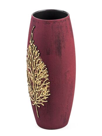 Or sur vase ovale en verre d'art peint à la main bordeaux pour fleurs | Design d'intérieur | Décoration d'intérieur | Vase de table | 7736/250/sh161.6 2