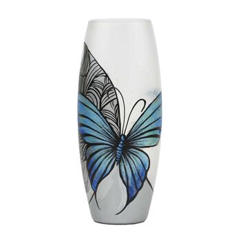 Vase en verre peint à la main pour fleurs | Vase ovale en verre d'art peint papillon bleu | Design d'intérieur | Vase de table 10 pouces | 7736/250/sh227 1